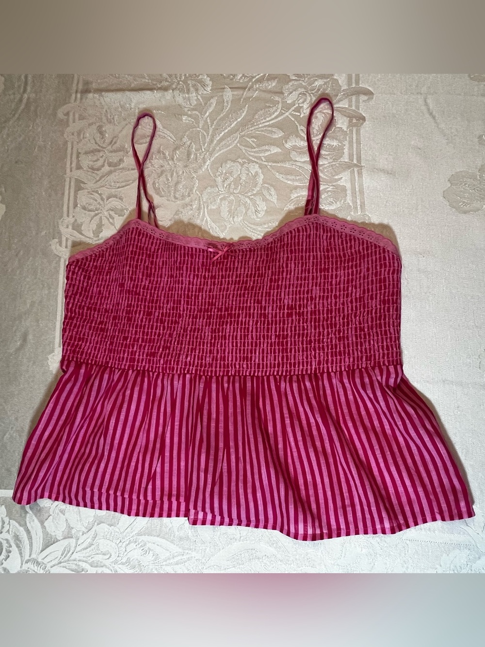 Baby Doll Pink Raspberry Striped Smocked Camisole Size XXL 20